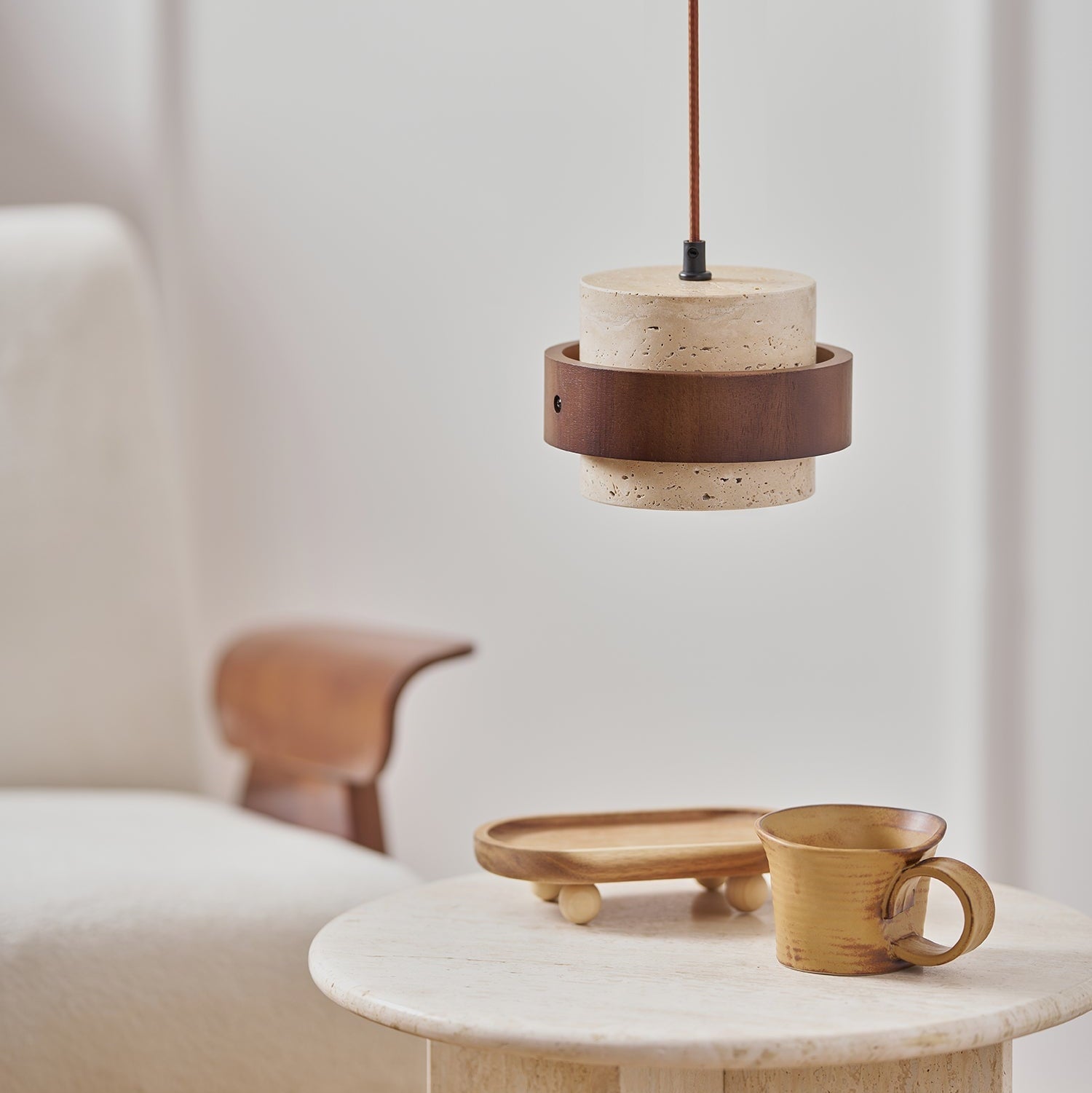 Cylinder Pendant Light in Travertine Finish
