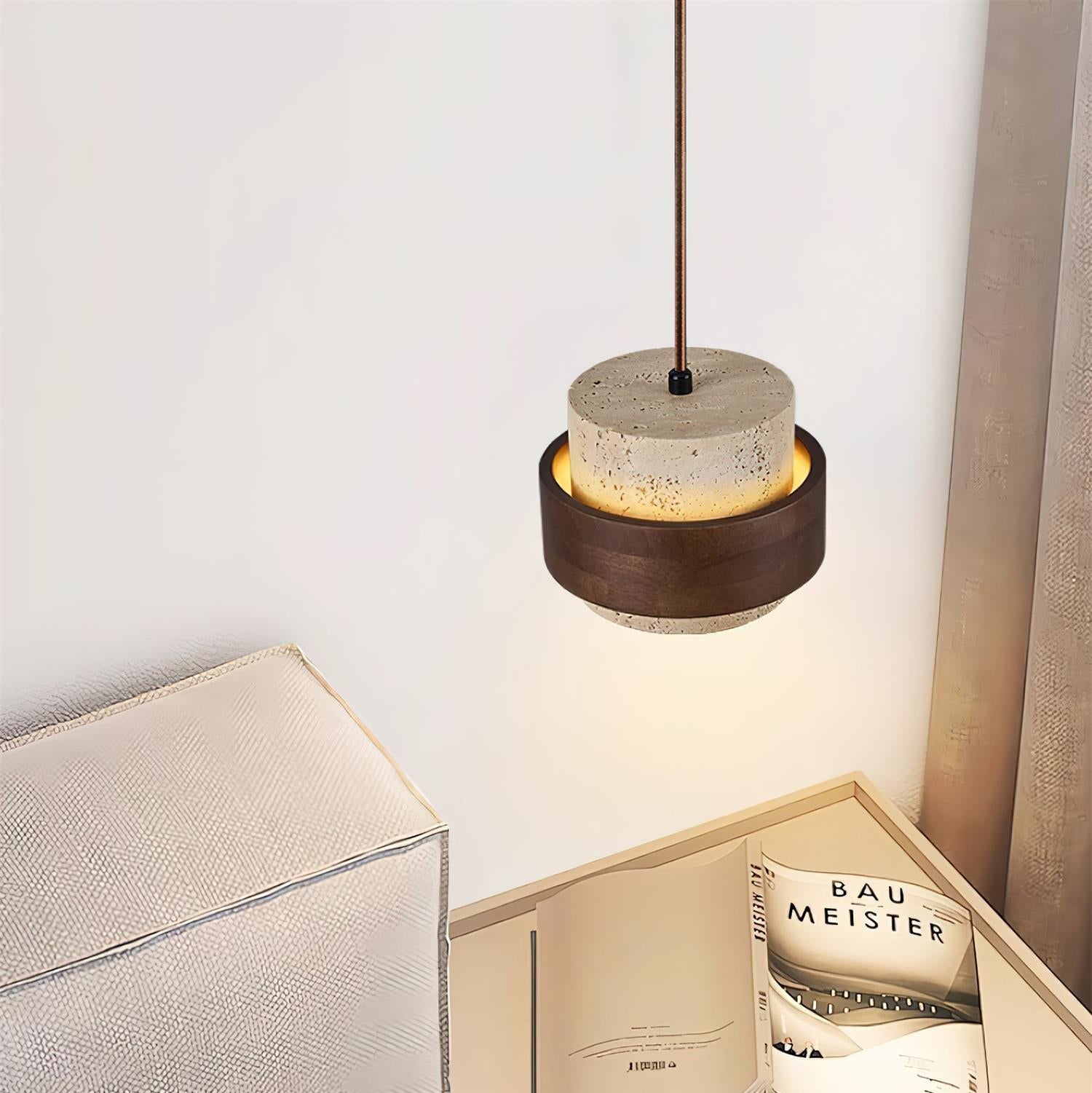 Cylinder Pendant Light in Travertine Finish