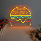 Neon LED Sign in Bright Colors – Taco, Hot Dog, Pizza, Burger for Dining