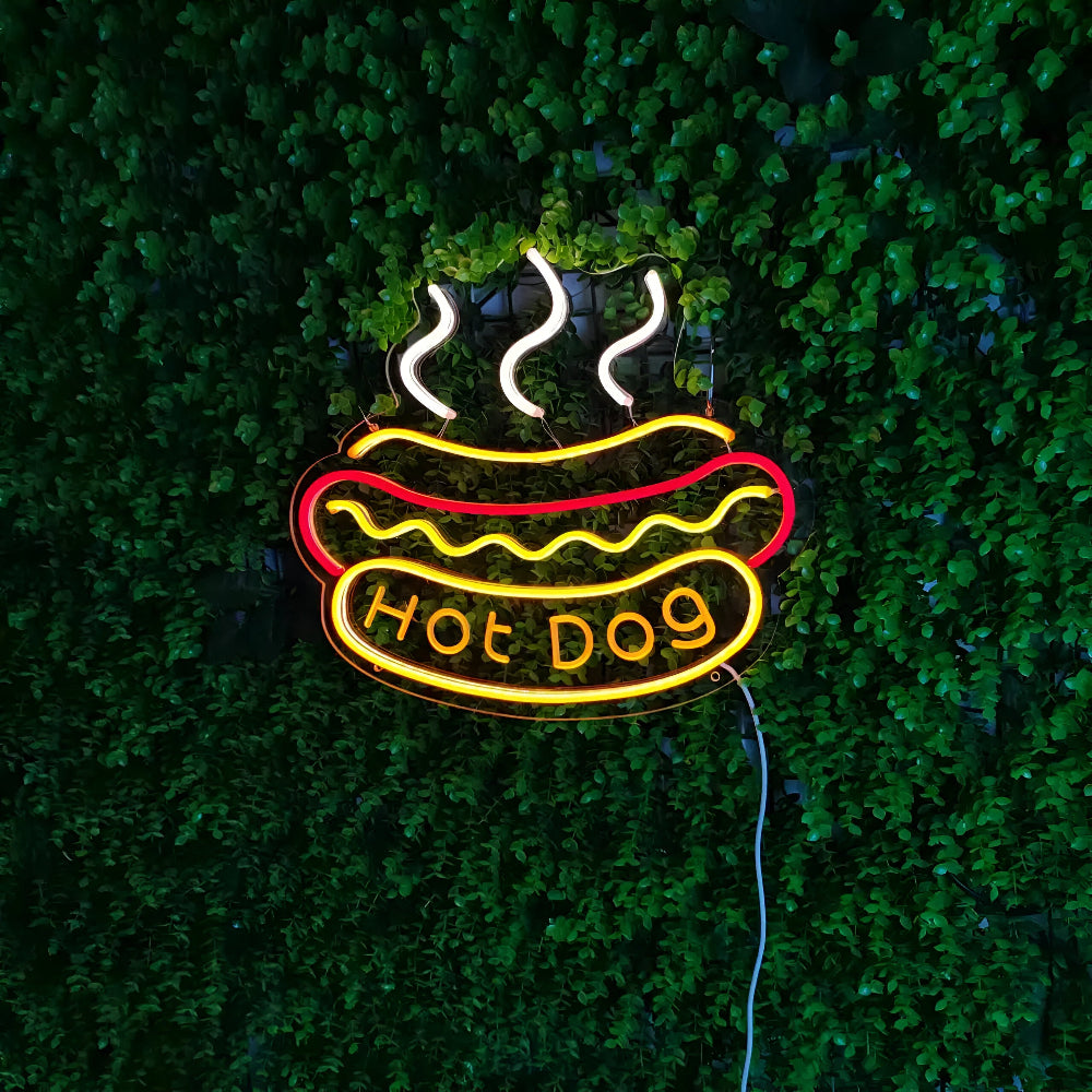 Neon LED Sign in Bright Colors – Taco, Hot Dog, Pizza, Burger for Dining