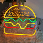 Neon LED Sign in Bright Colors – Taco, Hot Dog, Pizza, Burger for Dining