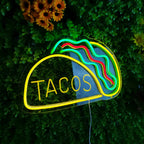 Neon LED Sign in Bright Colors – Taco, Hot Dog, Pizza, Burger for Dining