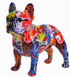 Vibrant French Bulldog Sculpture with Graffiti Design – Distinctive Home Accent