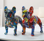 Vibrant French Bulldog Sculpture with Graffiti Design – Distinctive Home Accent