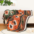 Cozy Plaid Throw Blanket with Colorful Jacquard Weave and Bohemian Fringe