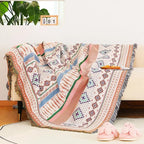 Cozy Plaid Throw Blanket with Colorful Jacquard Weave and Bohemian Fringe