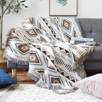 Cozy Plaid Throw Blanket with Colorful Jacquard Weave and Bohemian Fringe
