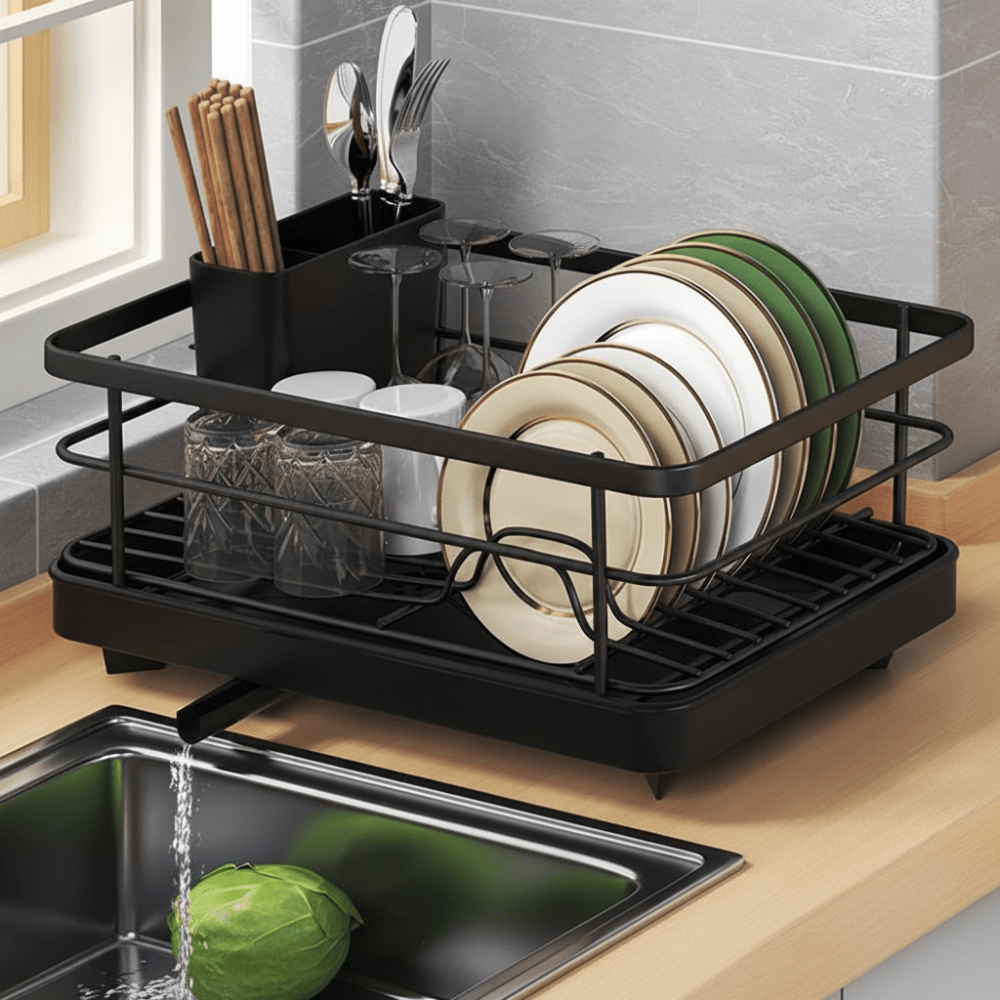 Compact Stainless Steel Dish Rack with Drainboard for Countertop