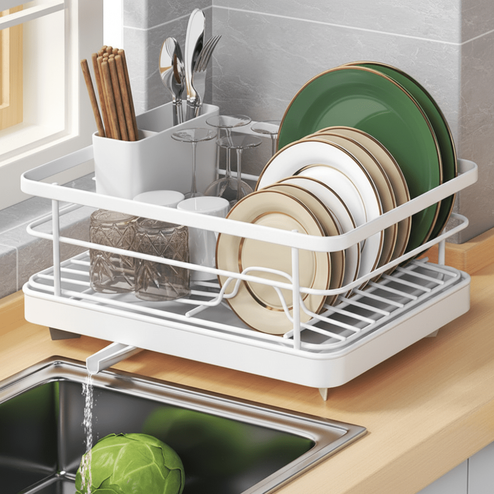 Compact Stainless Steel Dish Rack with Drainboard for Countertop