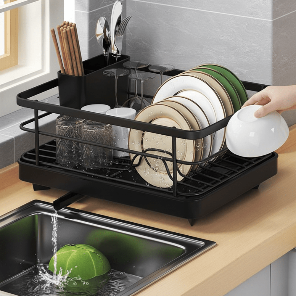Compact Stainless Steel Dish Rack with Drainboard for Countertop
