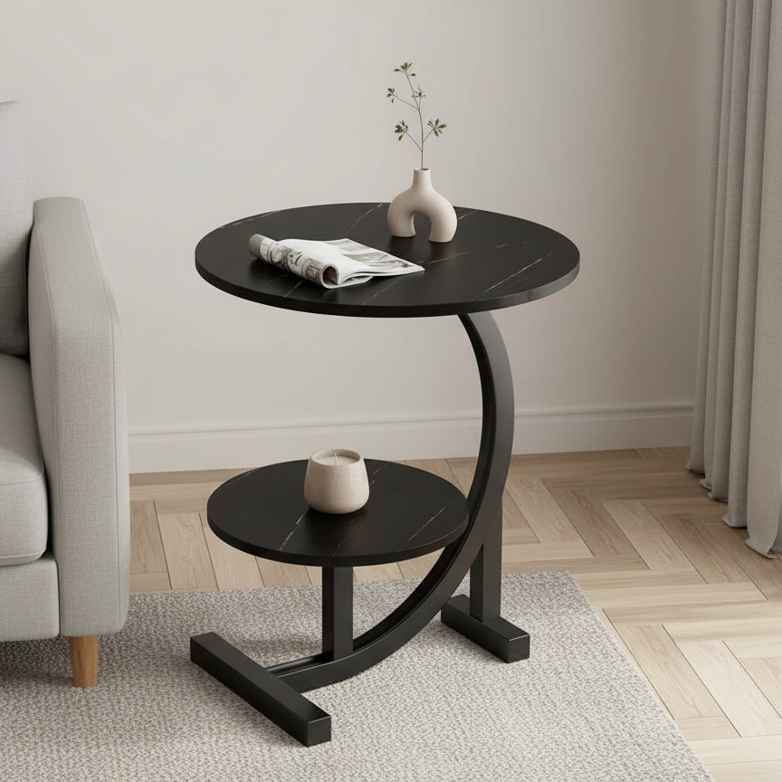 Mobile Mini Side Table with Two Tiers – Modern Compact Design