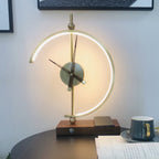 Wooden Base Table Lamp with Clock and LED Light