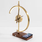 Wooden Base Table Lamp with Clock and LED Light