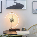 Wooden Base Table Lamp with Clock and LED Light