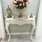 Elegant Entryway Console Table with Arc Carved Legs in Pine and Resin