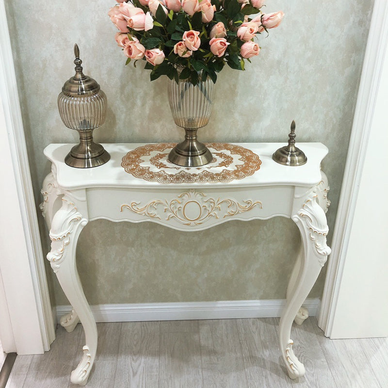 Elegant Entryway Console Table with Arc Carved Legs in Pine and Resin
