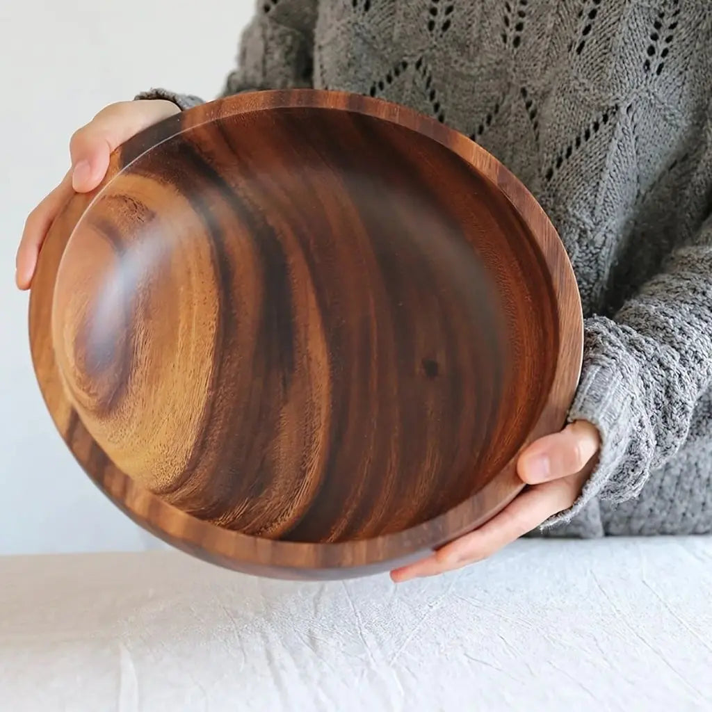 Rustic Charm Solid Wood Serving Bowl