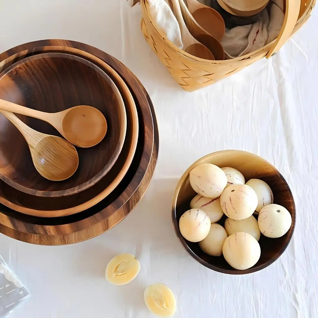 Rustic Charm Solid Wood Serving Bowl