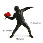Modern Art Figurine | Flower Thrower Statue Inspired by Street Art for Home or Office Decoration