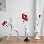 Modern Art Figurine | Flower Thrower Statue Inspired by Street Art for Home or Office Decoration