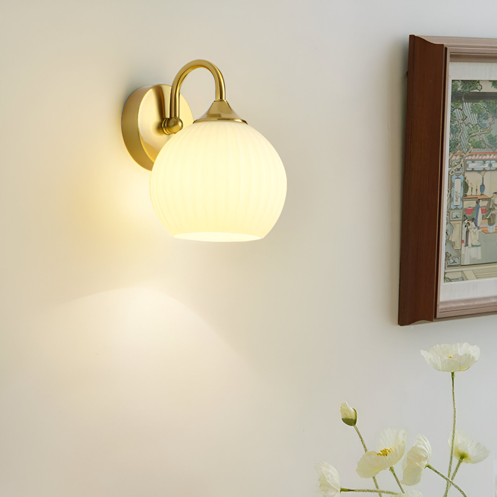 Modern Round Glass Wall Light with Striped Pattern and LED Support