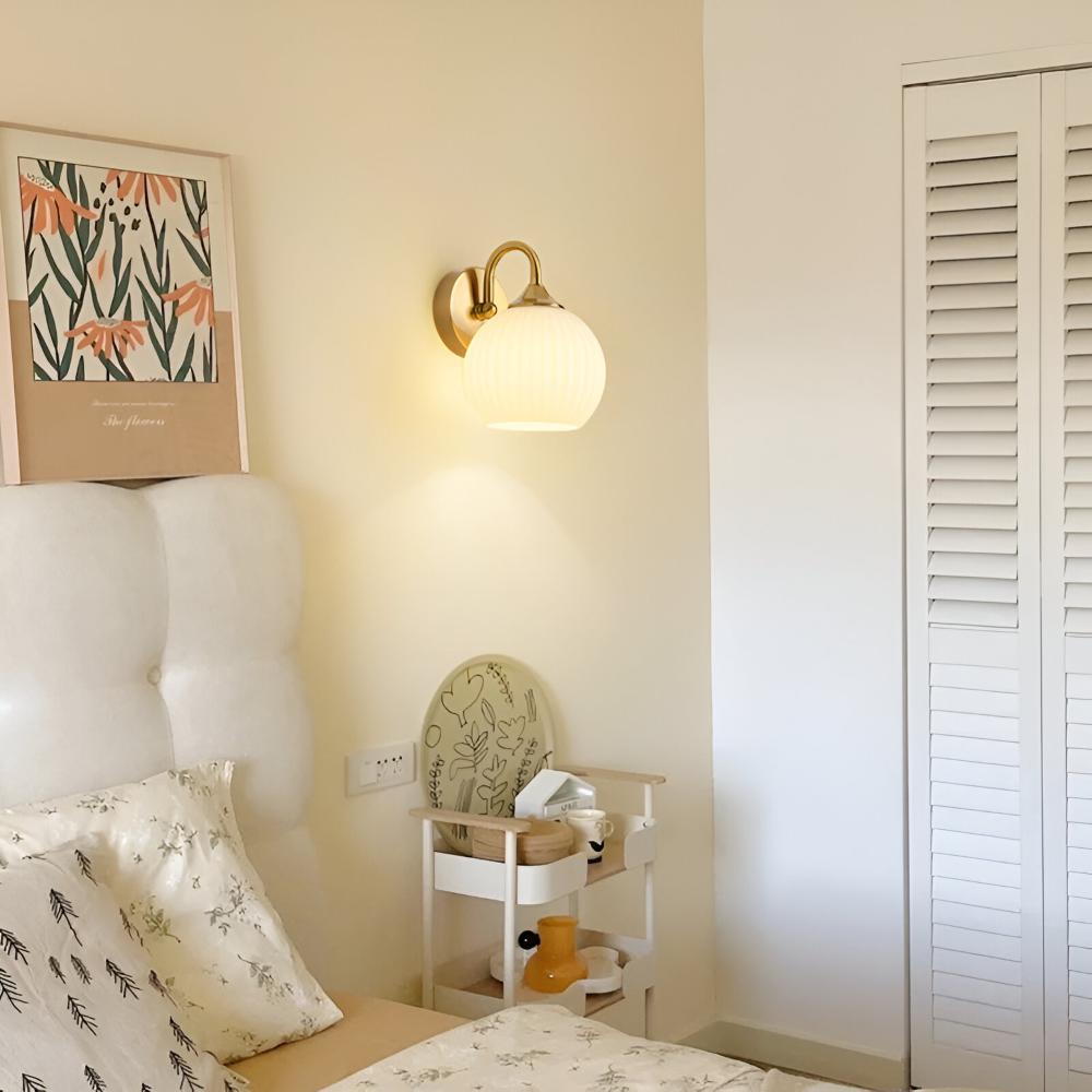 Modern Round Glass Wall Light with Striped Pattern and LED Support