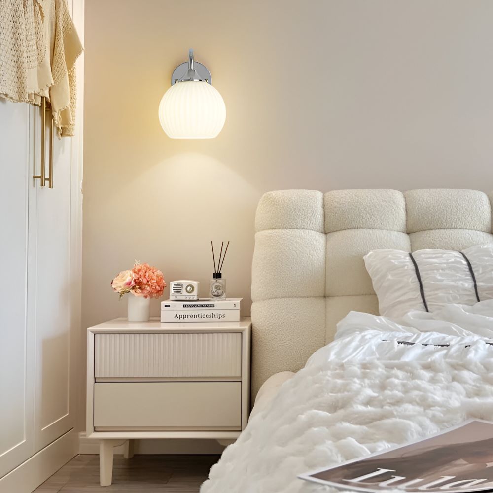 Modern Round Glass Wall Light with Striped Pattern and LED Support