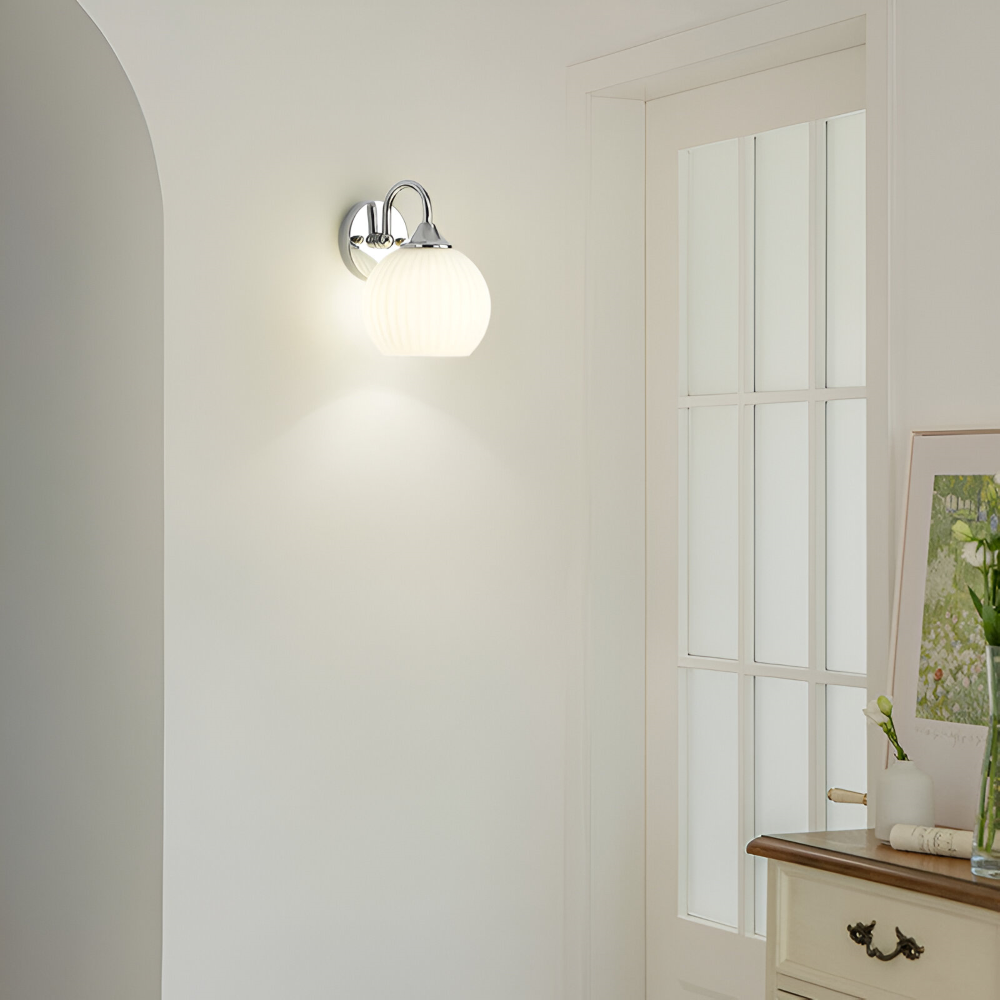 Modern Round Glass Wall Light with Striped Pattern and LED Support