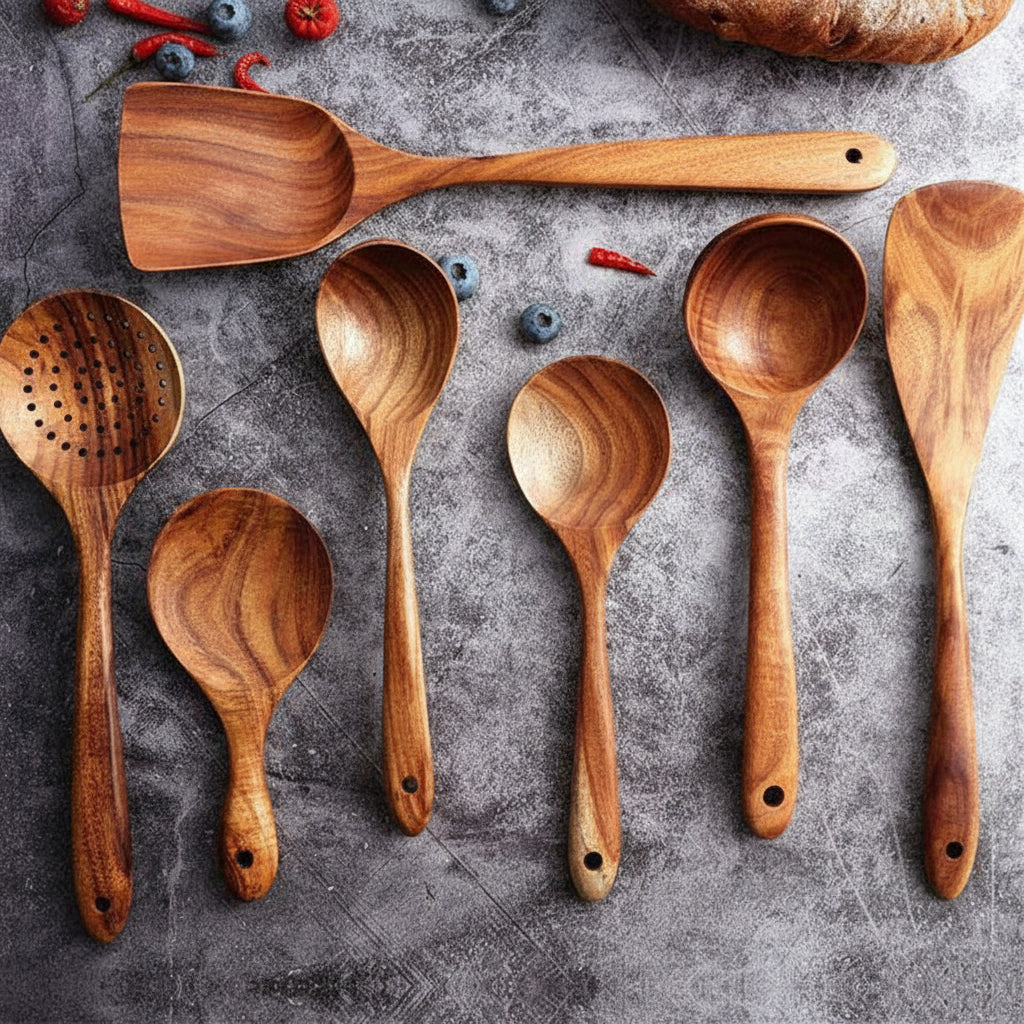 Handcrafted Wooden Kitchen Tool Set – Non-Scratch Cooking Utensils