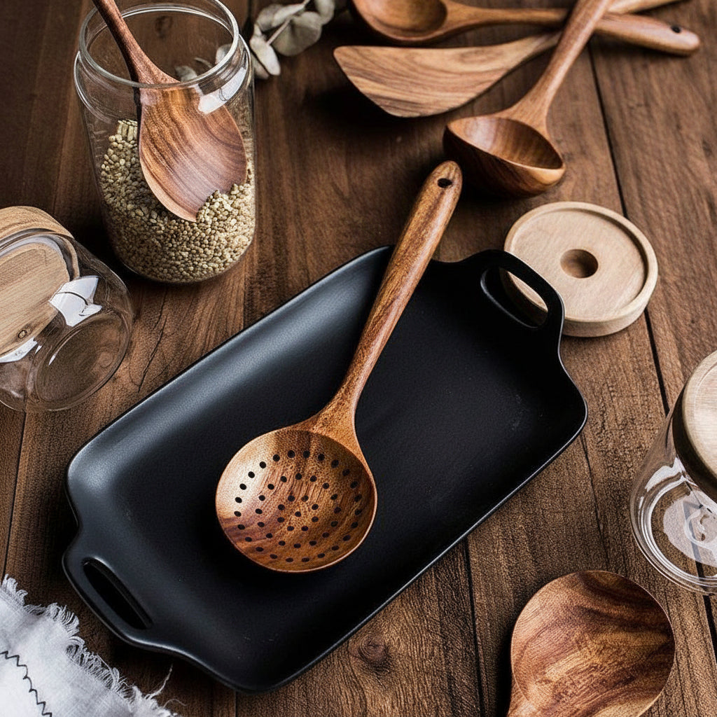 Handcrafted Wooden Kitchen Tool Set – Non-Scratch Cooking Utensils
