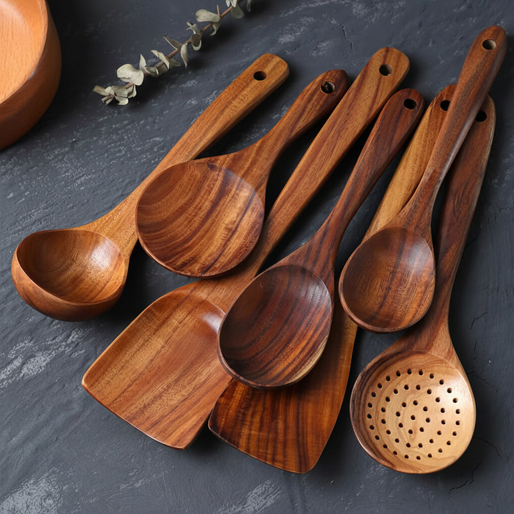 Handcrafted Wooden Kitchen Tool Set – Non-Scratch Cooking Utensils