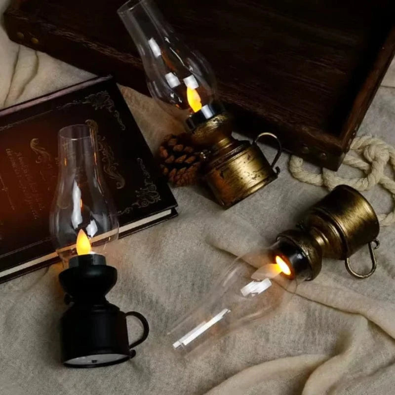 Portable Retro LED Oil Lamp – Warm Lighting for Elegant Home Decor