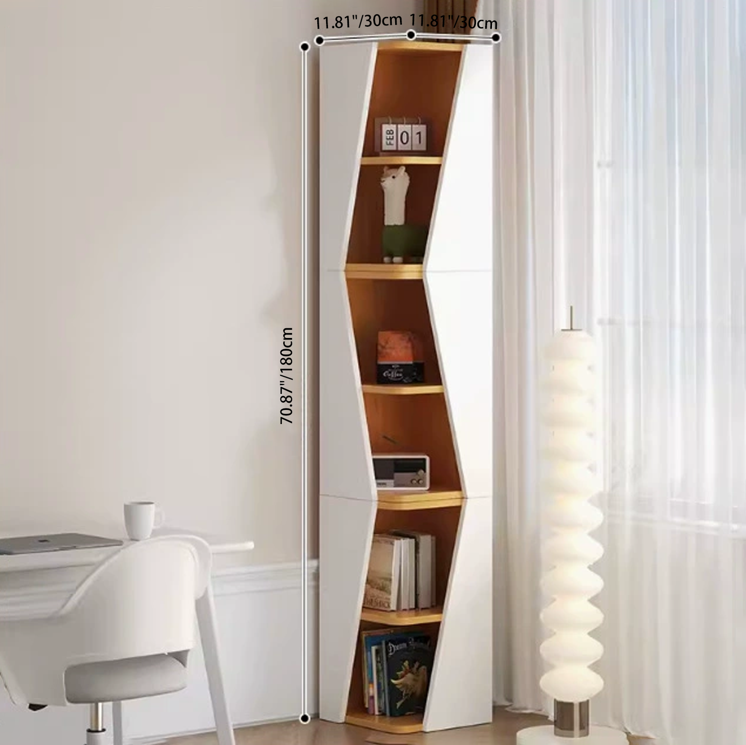 Compact Solid Wood Corner Bookshelf - Minimalist Design for Home Office