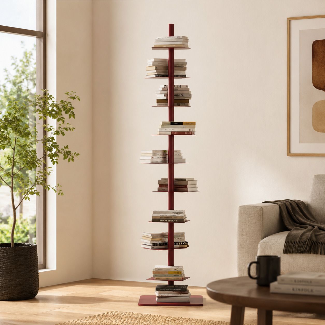 9-Tier Spiral Corner Bookshelf in Mid-Century Carbon Steel for Home Office