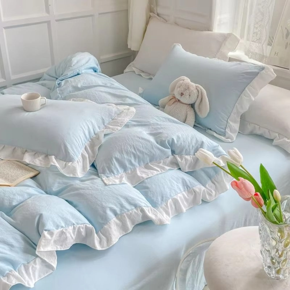 4-Piece Cotton Bedding Set with Ruffles for Cottage Style