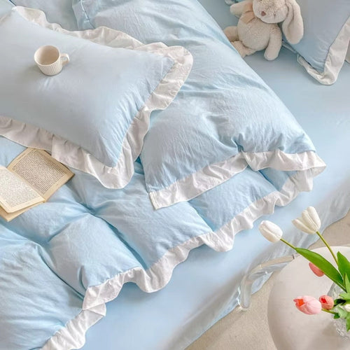 4-Piece Cotton Bedding Set with Ruffles for Cottage Style