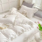 4-Piece Cotton Bedding Set with Ruffles for Cottage Style