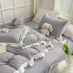 4-Piece Cotton Bedding Set with Ruffles for Cottage Style