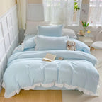 4-Piece Cotton Bedding Set with Ruffles for Cottage Style