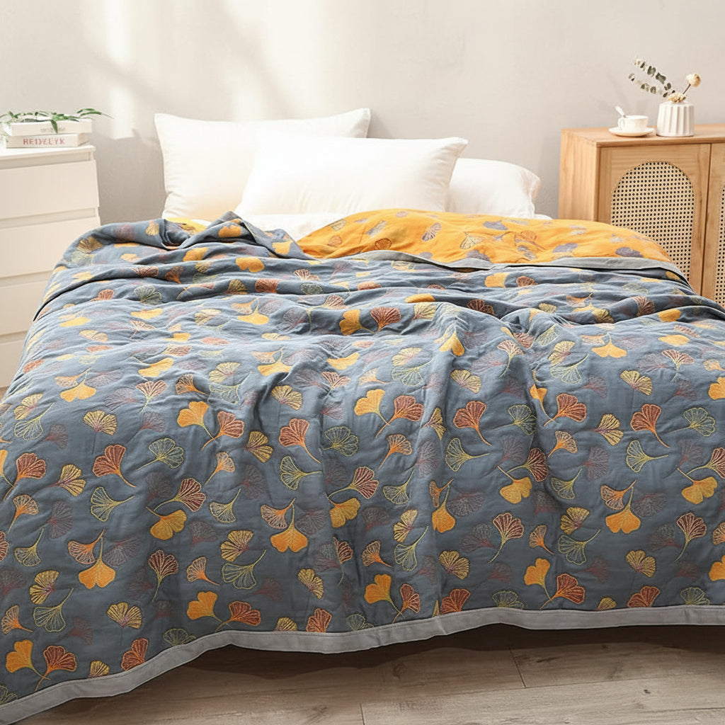 Cozy Decorative Throw Blanket with Elegant Leaf Design - Reversible