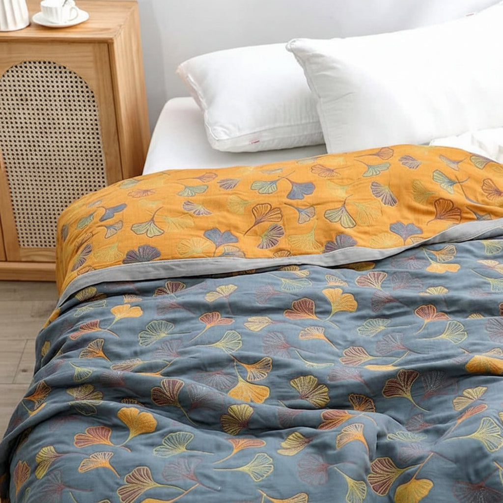 Cozy Decorative Throw Blanket with Elegant Leaf Design - Reversible