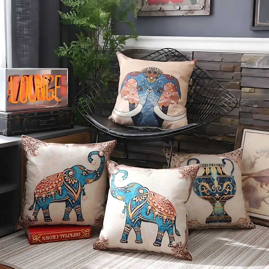 Exotic Elephant Artistry Linen Pillow Covers