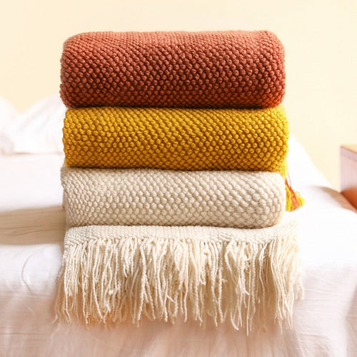 Chic Acrylic Fringe Blanket for Cozy Comfort