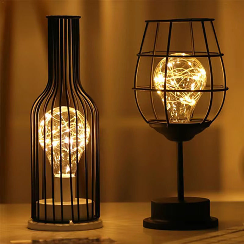 Black Metal Cage Shade Wireless Table Lamps