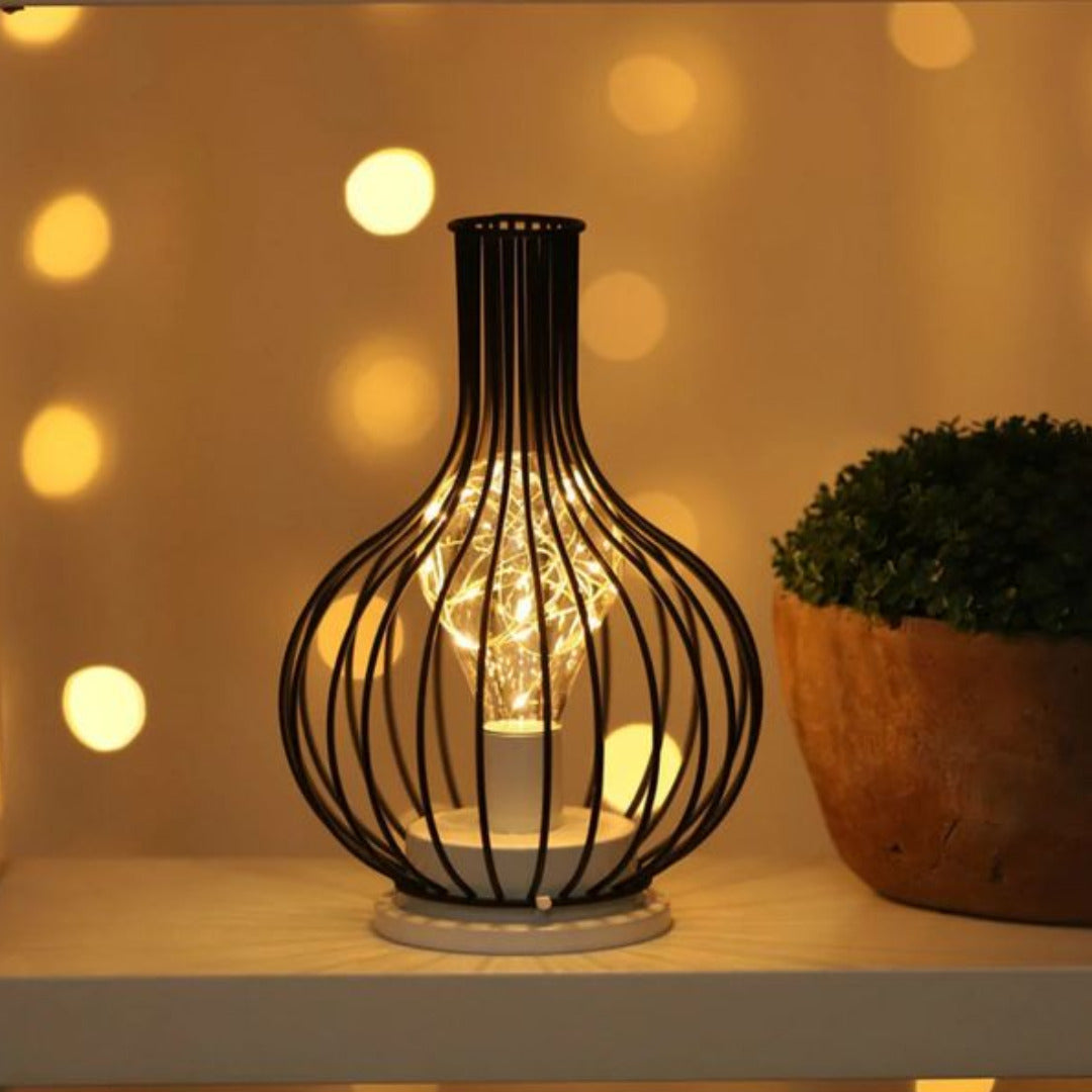 Black Metal Cage Shade Wireless Table Lamps