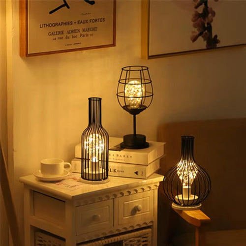 Black Metal Cage Shade Wireless Table Lamps