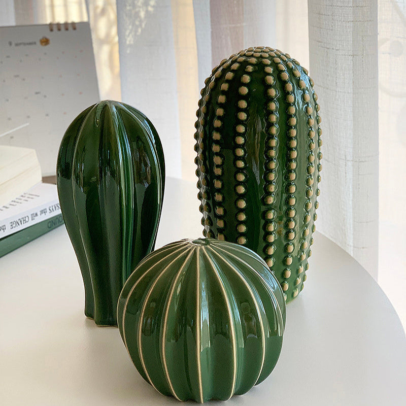 Modern Glossy Glazed Cactus Figurines – Ceramic Home and Office Decor