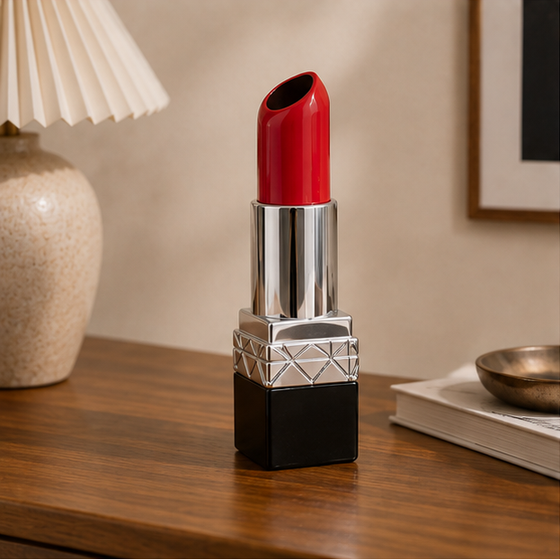 Chic Lipstick-Inspired Decorative Vase in Bold Red