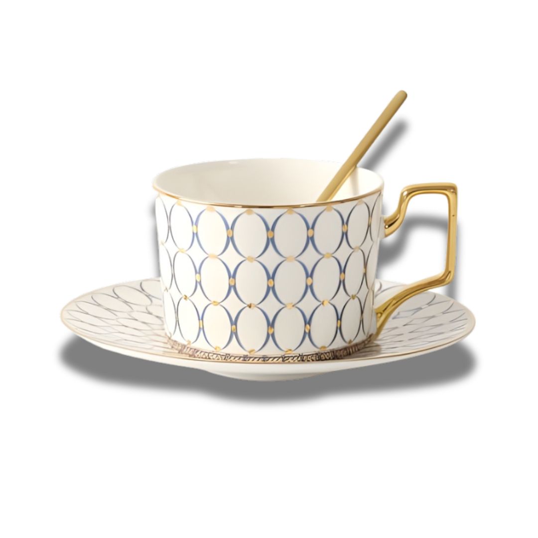 Elegant Geometric Tea Set with Gold Accents