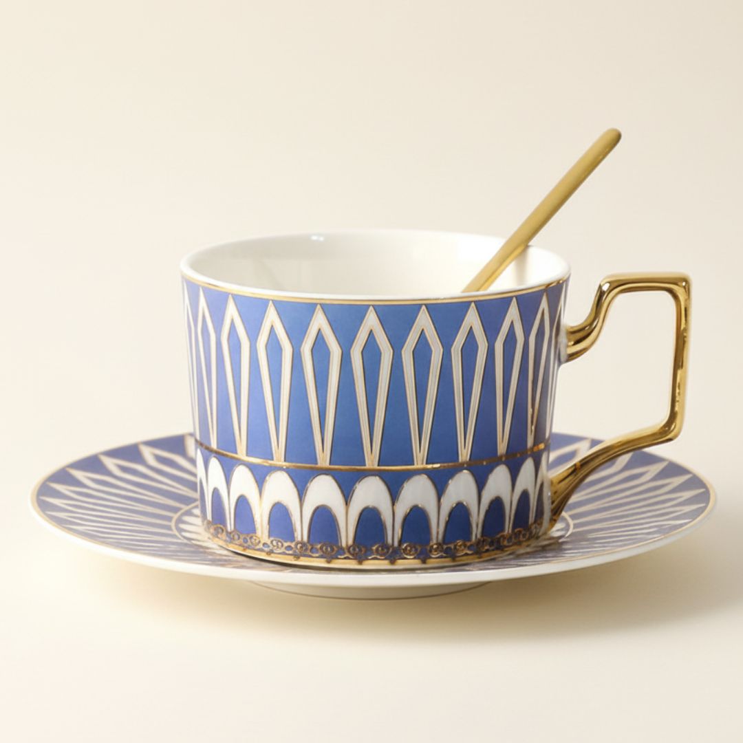 Elegant Geometric Tea Set with Gold Accents